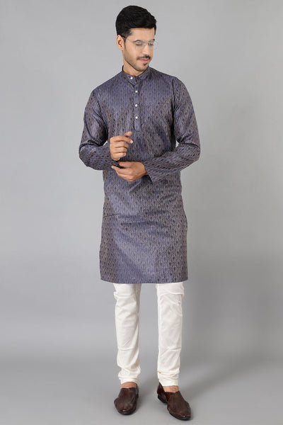 Banarasi Rayon Cotton Navy Blue Kurta Pajama