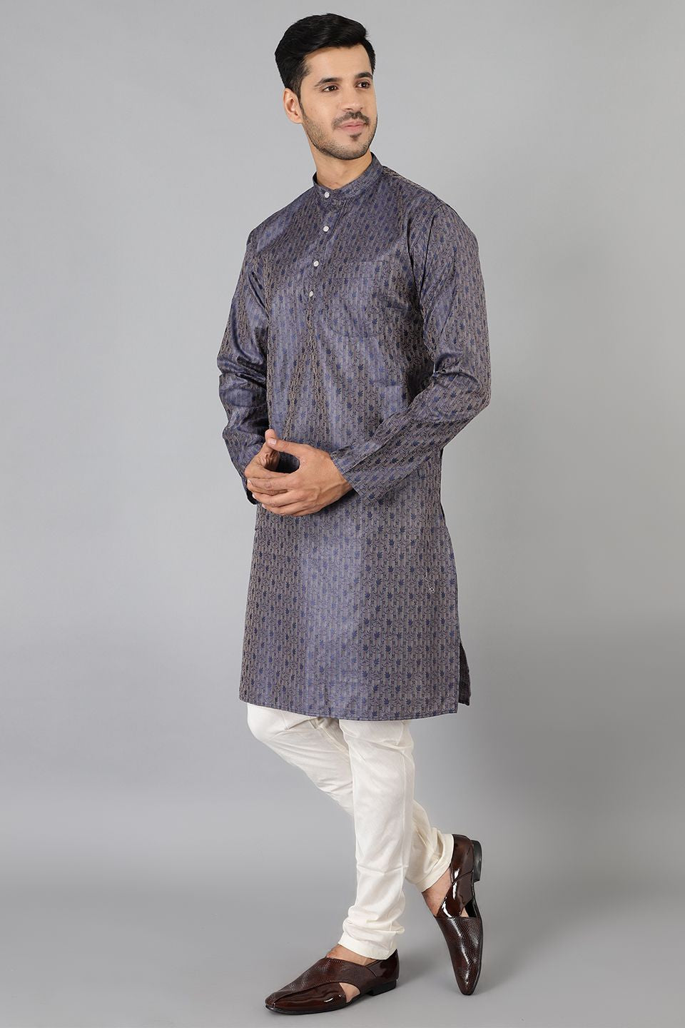 Banarasi Rayon Cotton Navy Blue Kurta Pajama