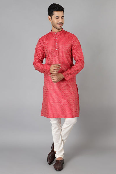 Banarasi Rayon Cotton Red Kurta Pajama