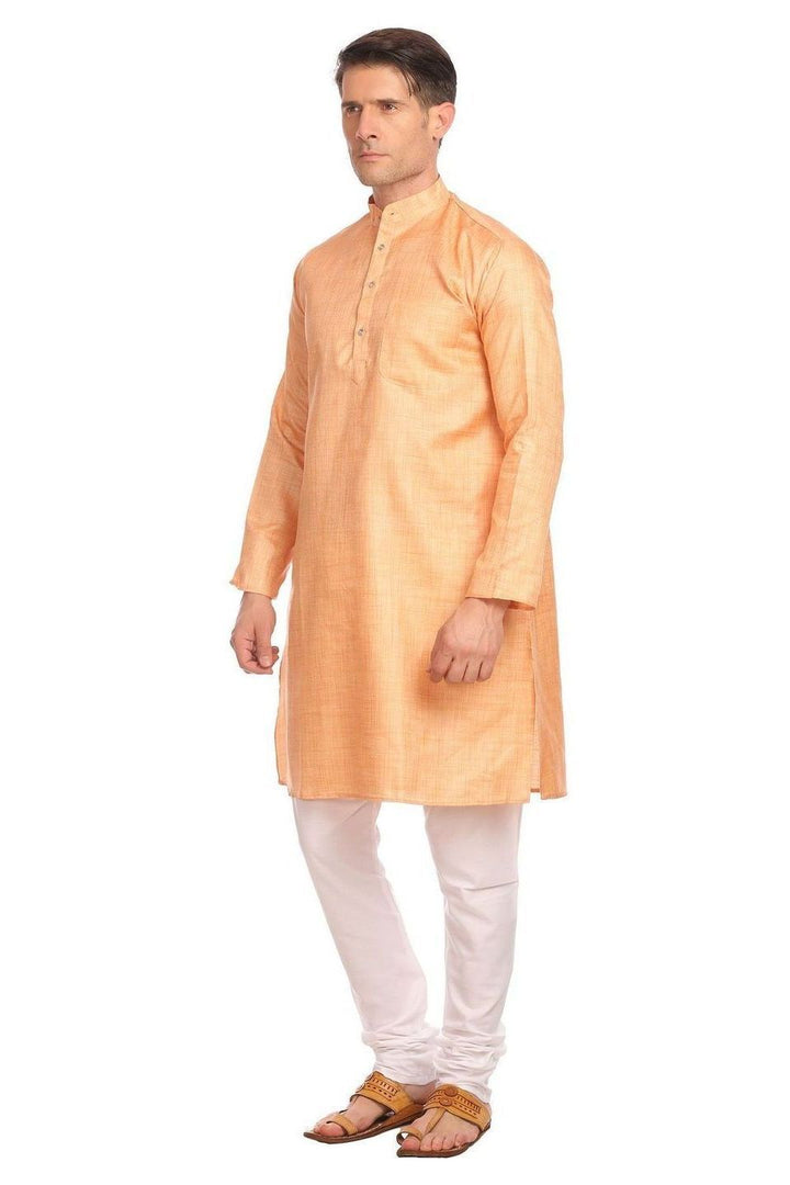 Wintage Men s Poly Cotton Bandhgala Jodhpuri Festive and Casual Light Orange Kurta Churidar Pajama Pyjama