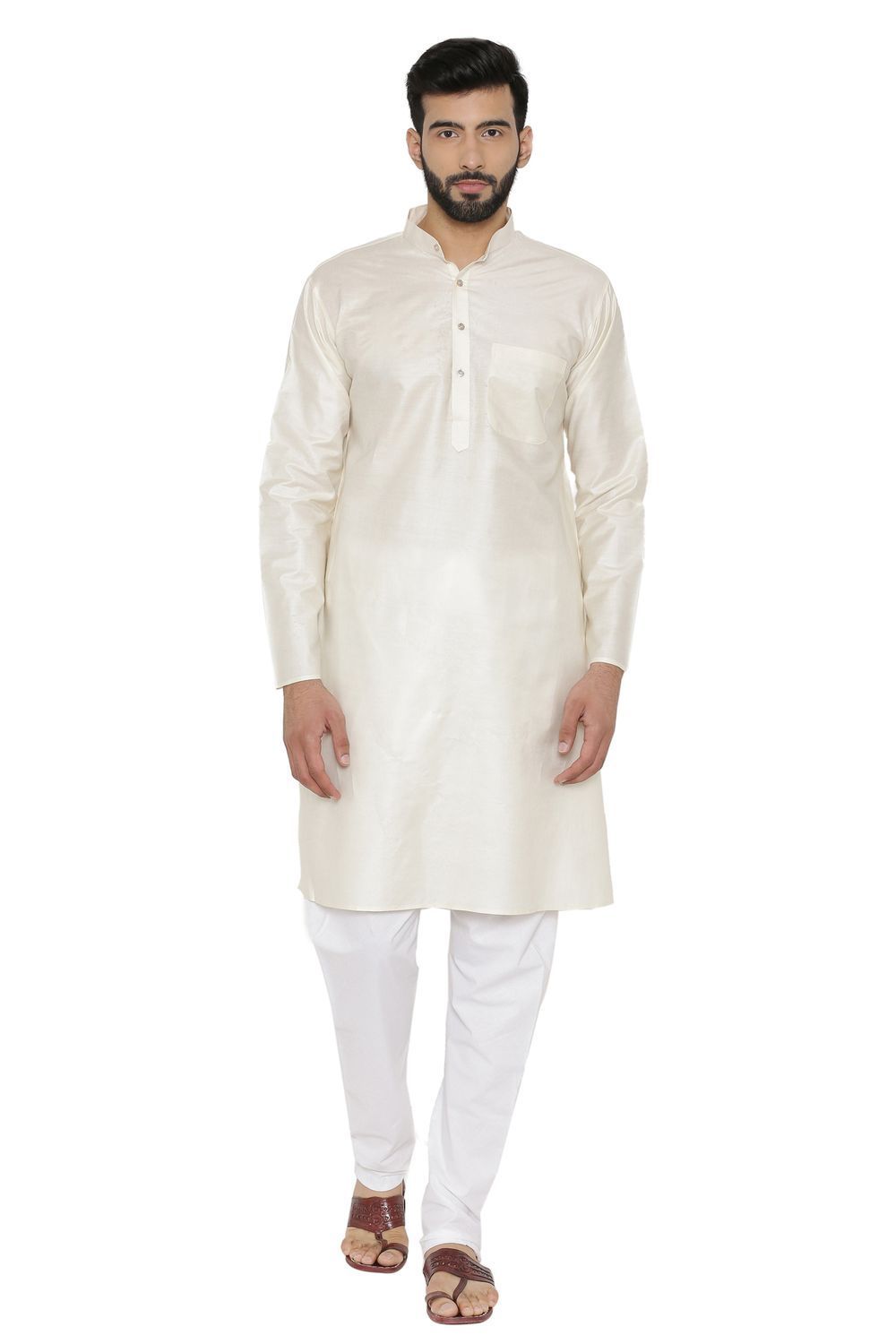 Silk Blend Beige Kurta Pyjama