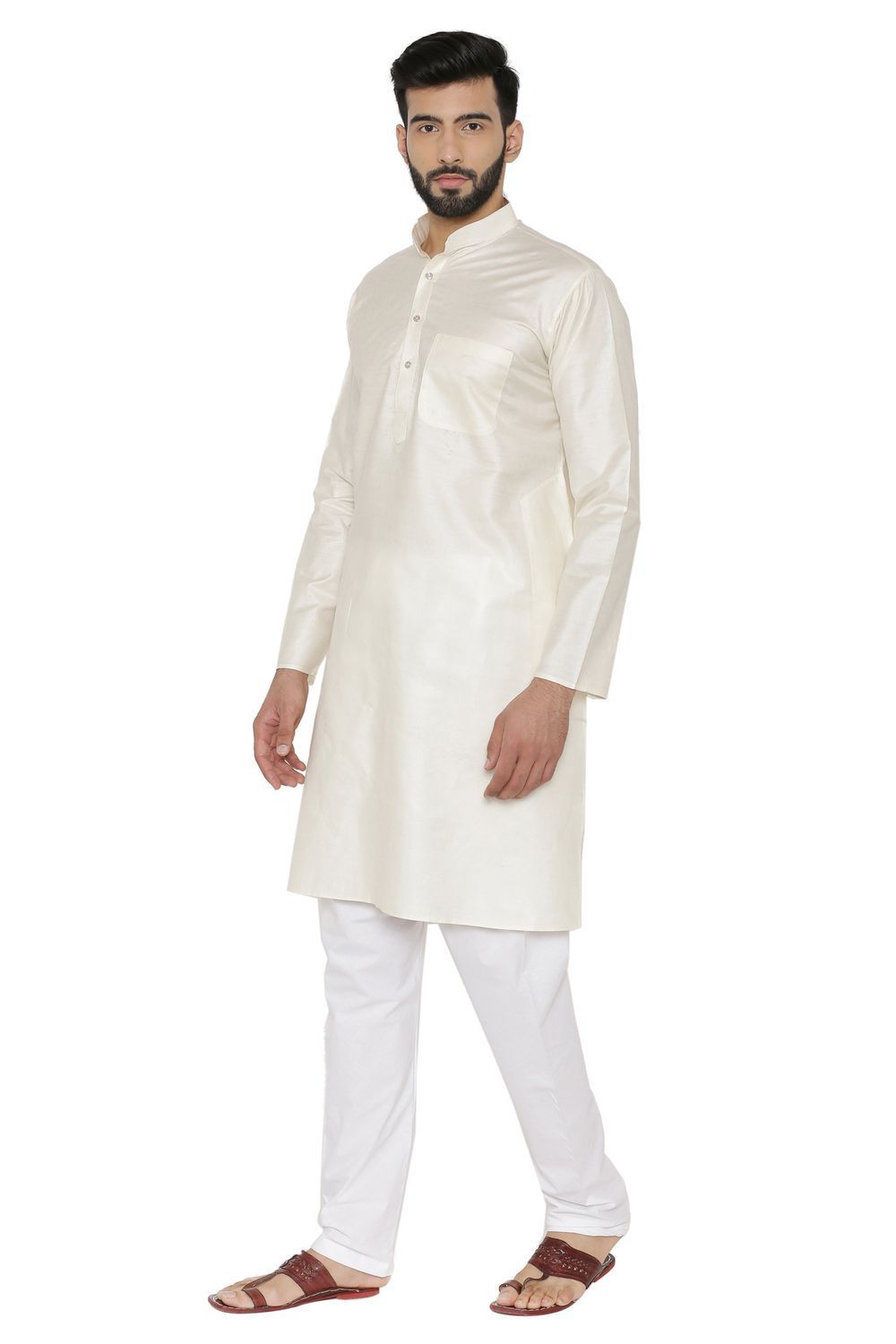Silk Blend Beige Kurta Pyjama