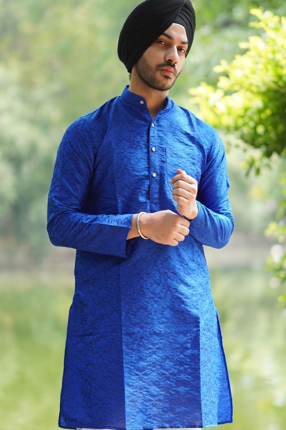 Sky blue kurta pajama with turban 2025