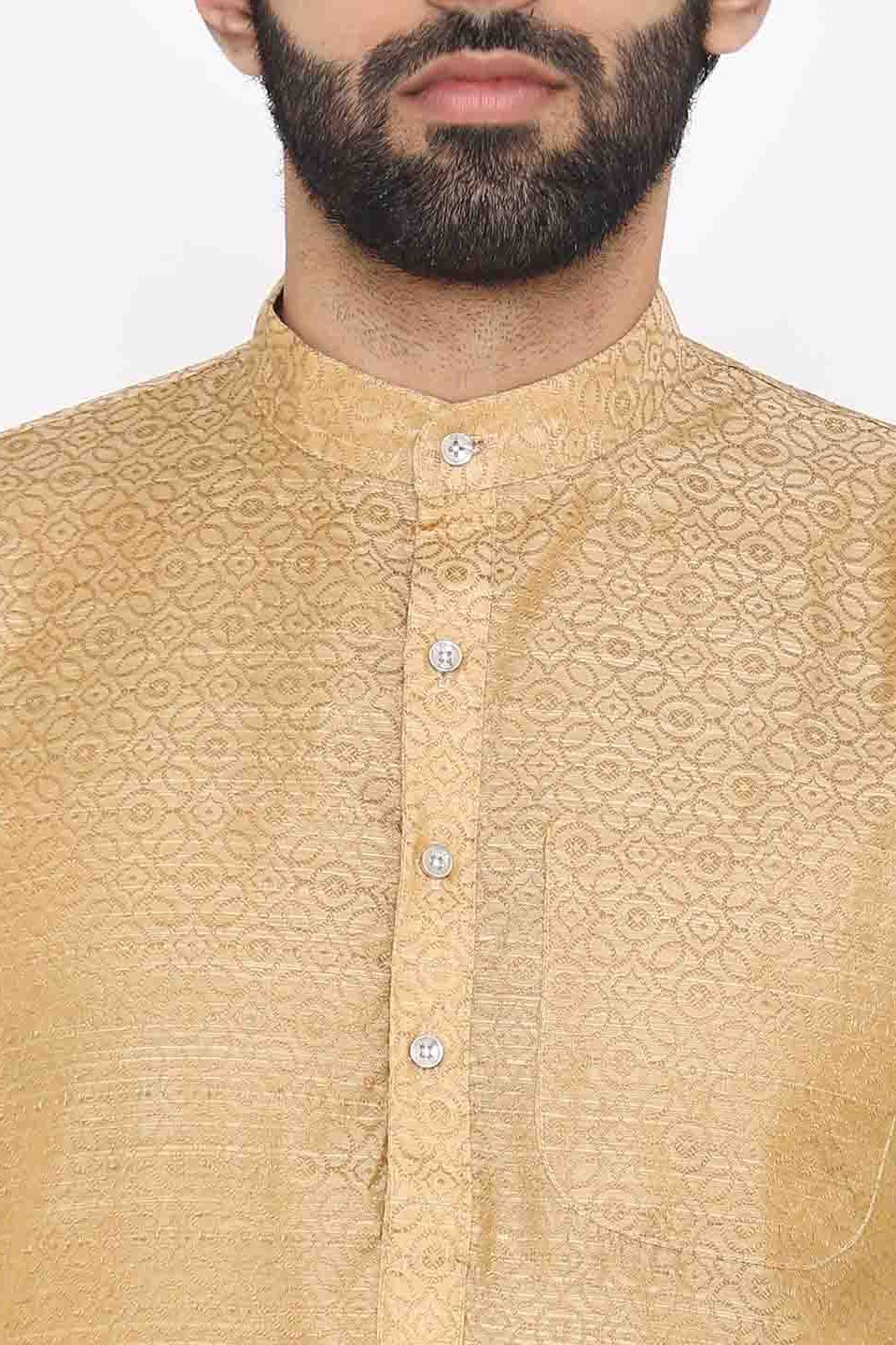 Banarasi Art Silk Cotton Blend Beige Long Kurta