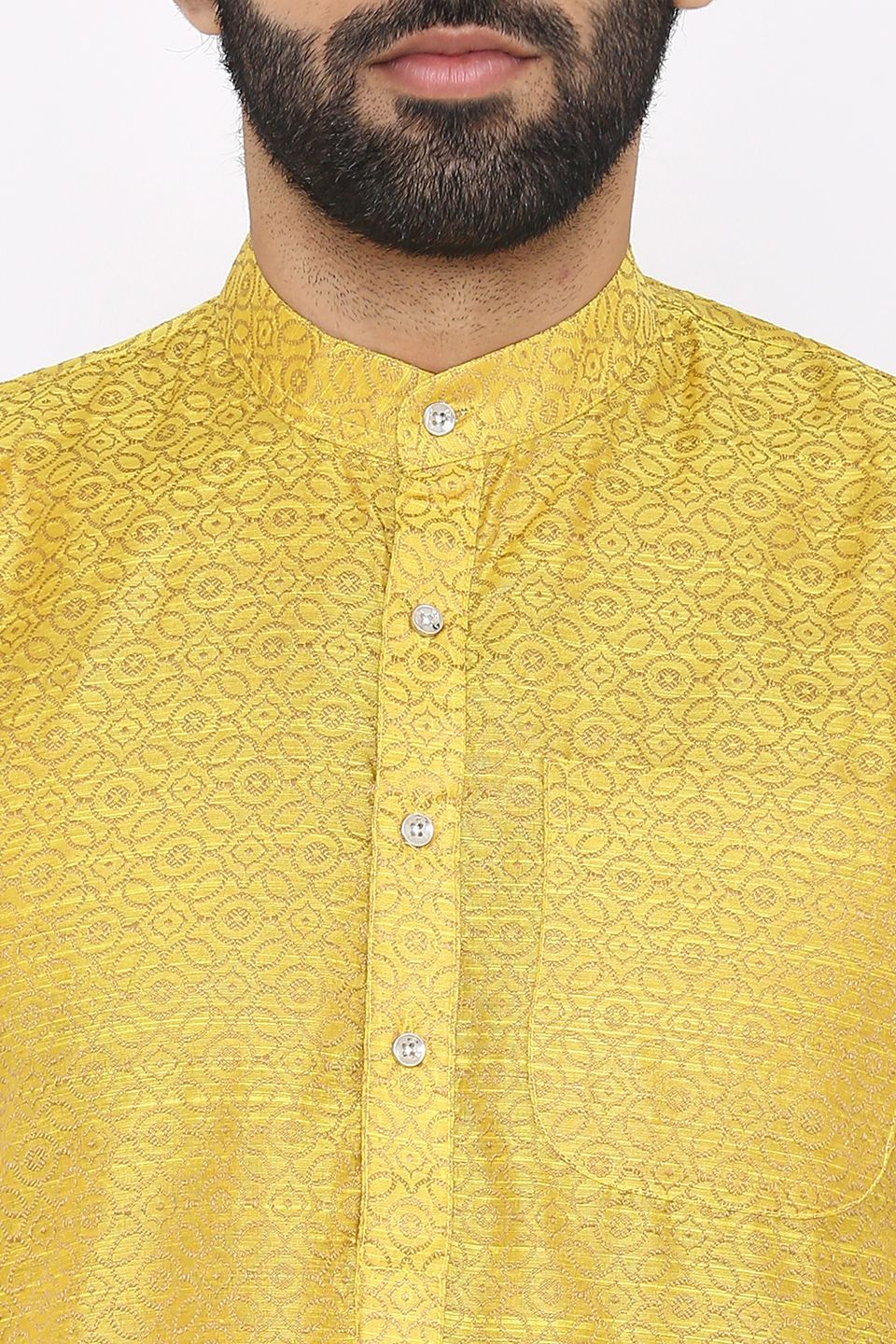 Banarasi Art Silk Cotton Blend Yellow Long Kurta