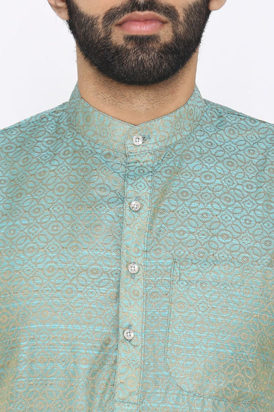 Banarasi Art Silk Cotton Blend Blue Long Kurta