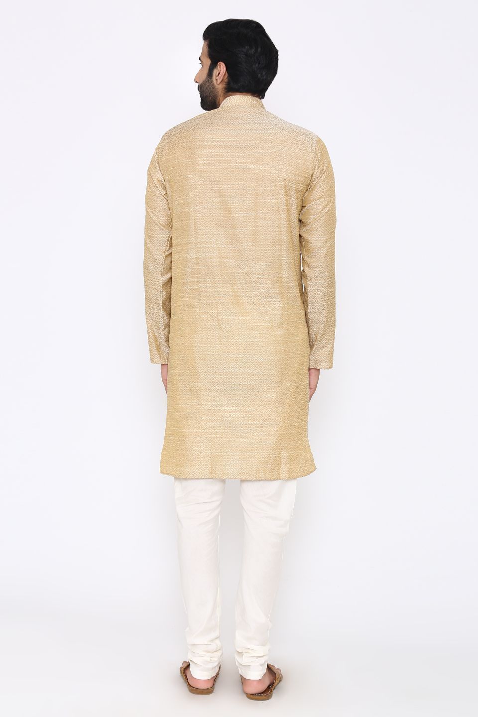 Banarasi Art Silk Cotton Blend Off-White Long Kurta