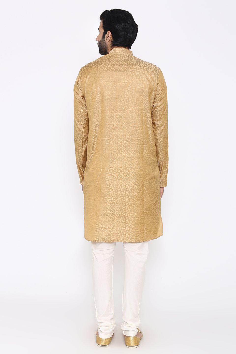 Banarasi Art Silk Cotton Blend Beige Long Kurta