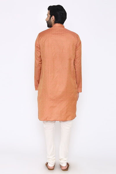 Banarasi Art Silk Cotton Blend Red Long Kurta
