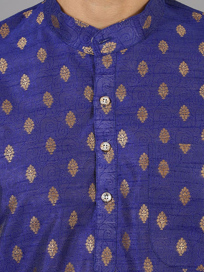 Banarasi Art Silk Cotton Dark Blue Kurta Pajama
