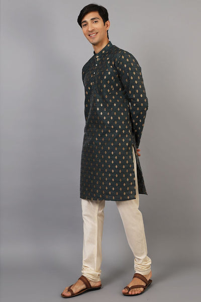 Banarasi Art Silk Cotton Green Kurta Pajama
