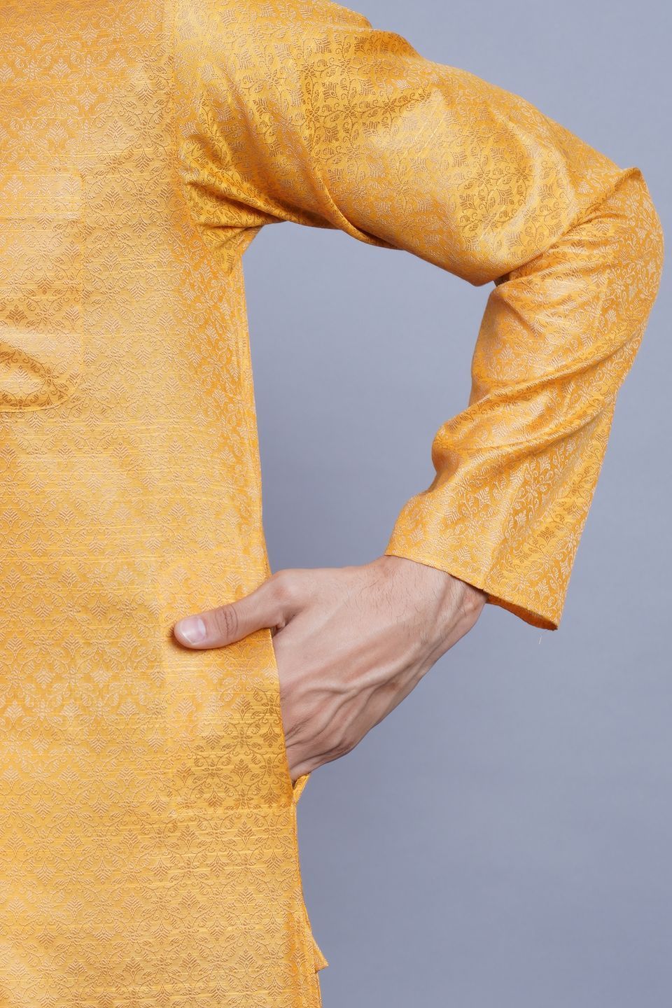 Wintage Men's Banarasi Art Silk Cotton Blend Festive and Casual Long Indian Kurta Comfy Sleepset Top : Orange