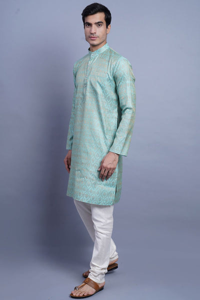 Banarasi Art Silk Cotton Turquoise Kurta Pajama