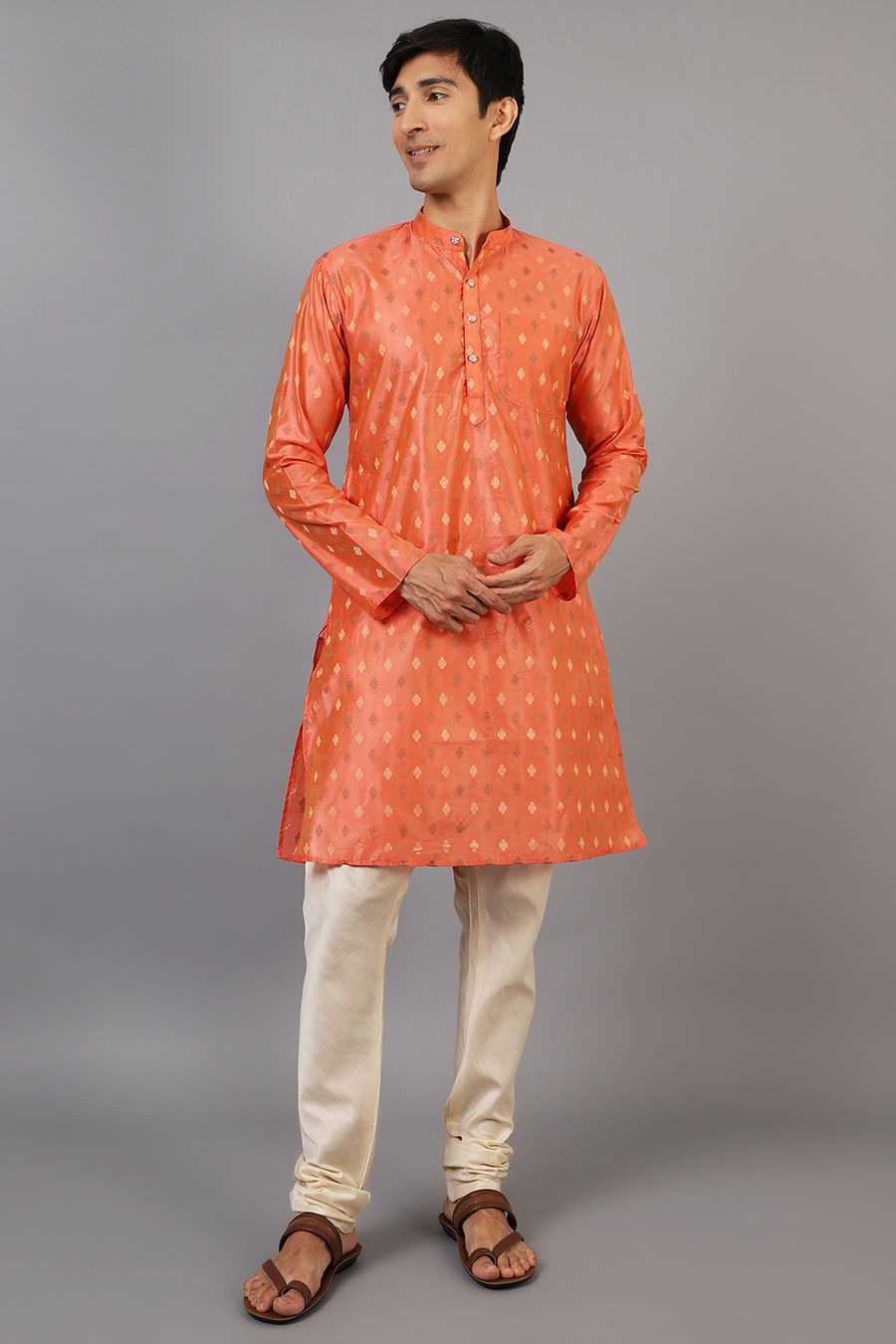 Banarasi Art Silk Cotton Orange Kurta Pajama