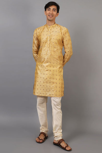 Banarasi Art Silk Cotton Golden Kurta Pajama