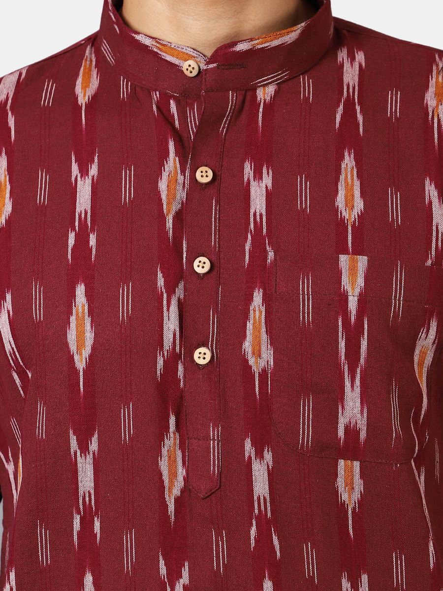 Ikat Cotton Maroon Long Kurta 