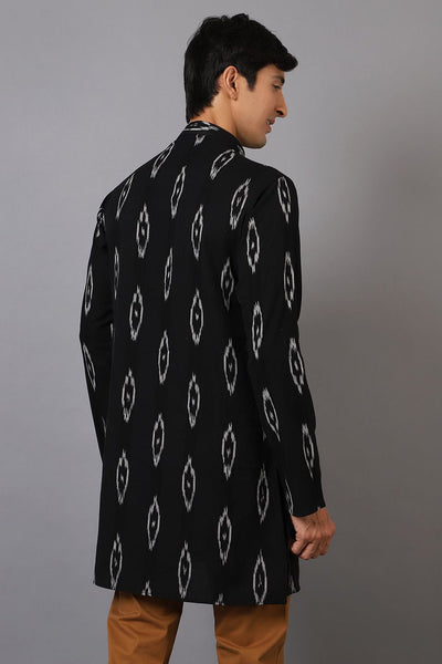 Ikat Cotton Black Long Kurta 