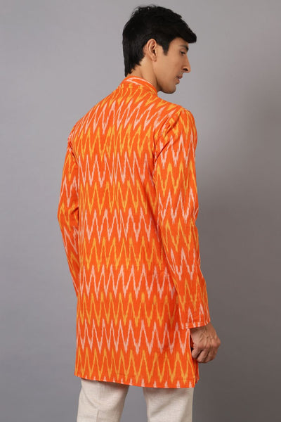 Ikat Cotton Orange Long Kurta 