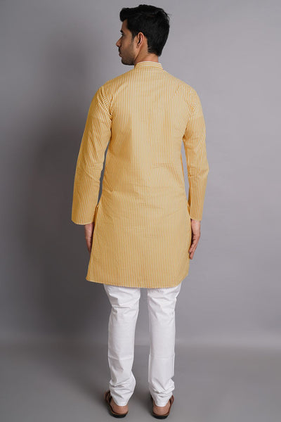 Cotton Brown Striped Long Kurta Pajama