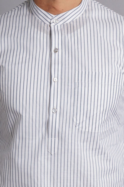 Cotton Grey Striped Long Kurta Pajama