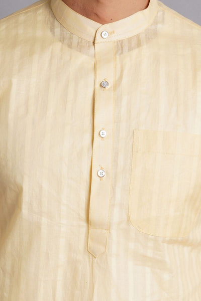 Cotton Yellow Striped Long Kurta Pajama