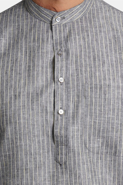 Linen Cotton Grey Striped Long Kurta Pajama
