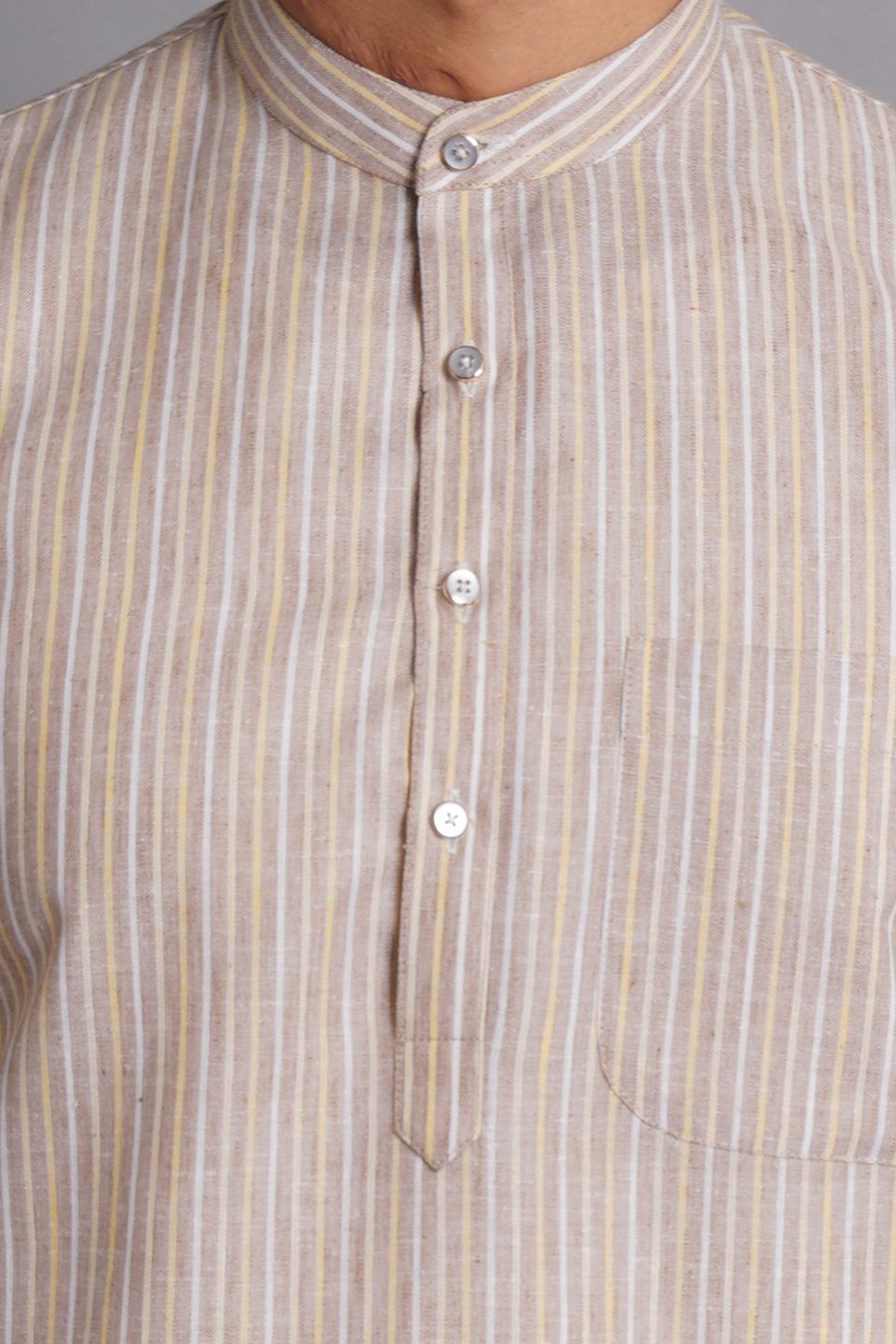 Linen Cotton Brown Striped Long Kurta Pajama