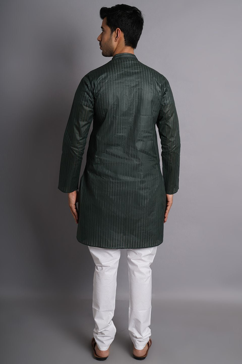 Cotton Green Striped Long Kurta Pajama