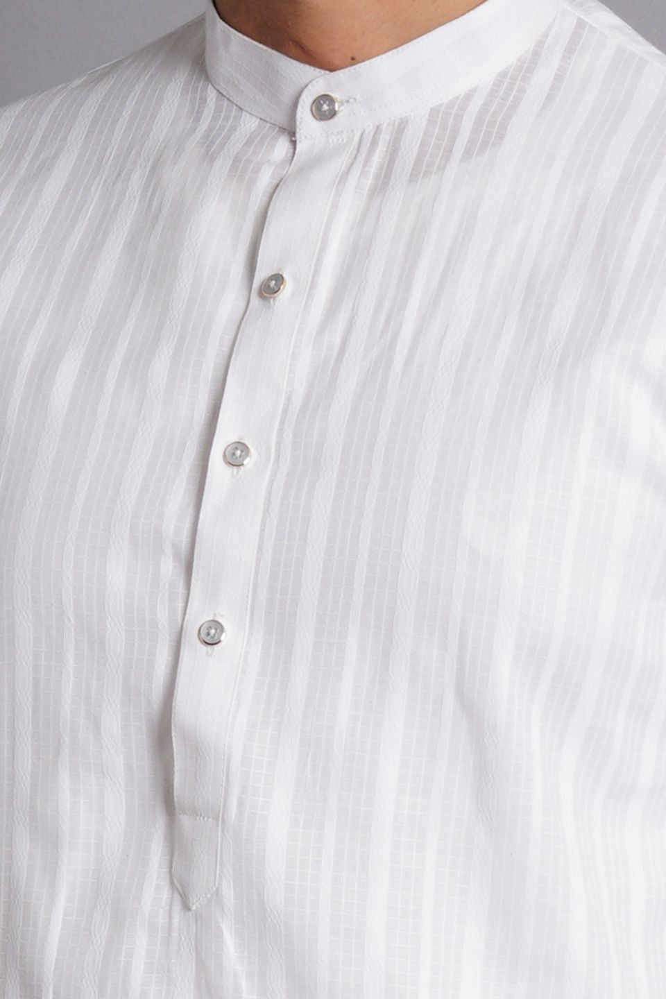 Cotton White Striped Long Kurta Pajama