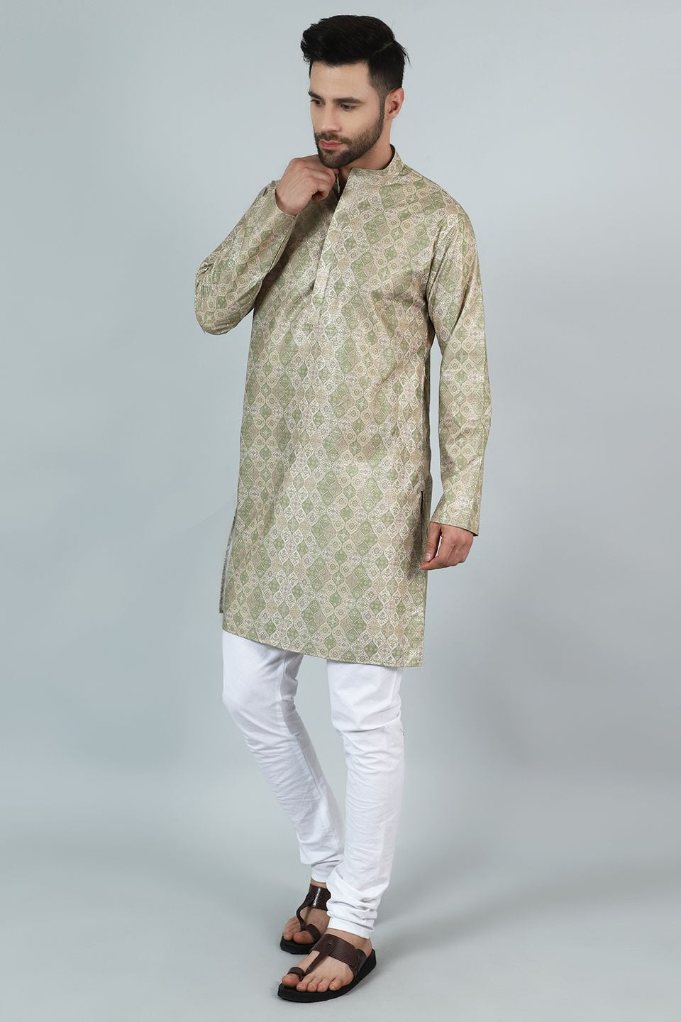 Digital Print Cotton Silk Green Kurta Payjama