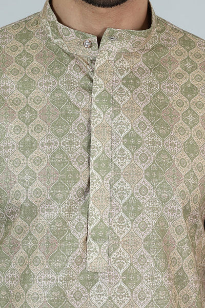 Digital Print Cotton Silk Green Kurta Payjama