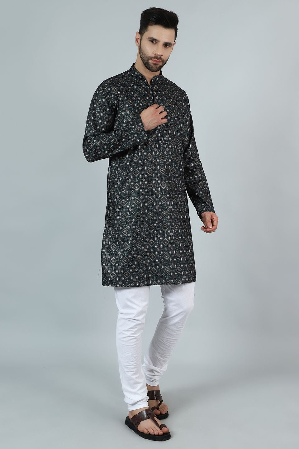 Digital Print Cotton Silk Green Kurta Payjama