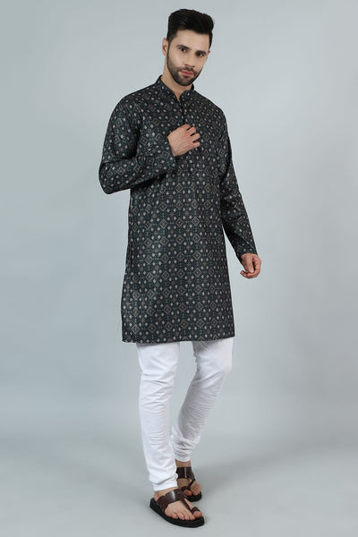 Digital Print Cotton Silk Green Kurta Payjama