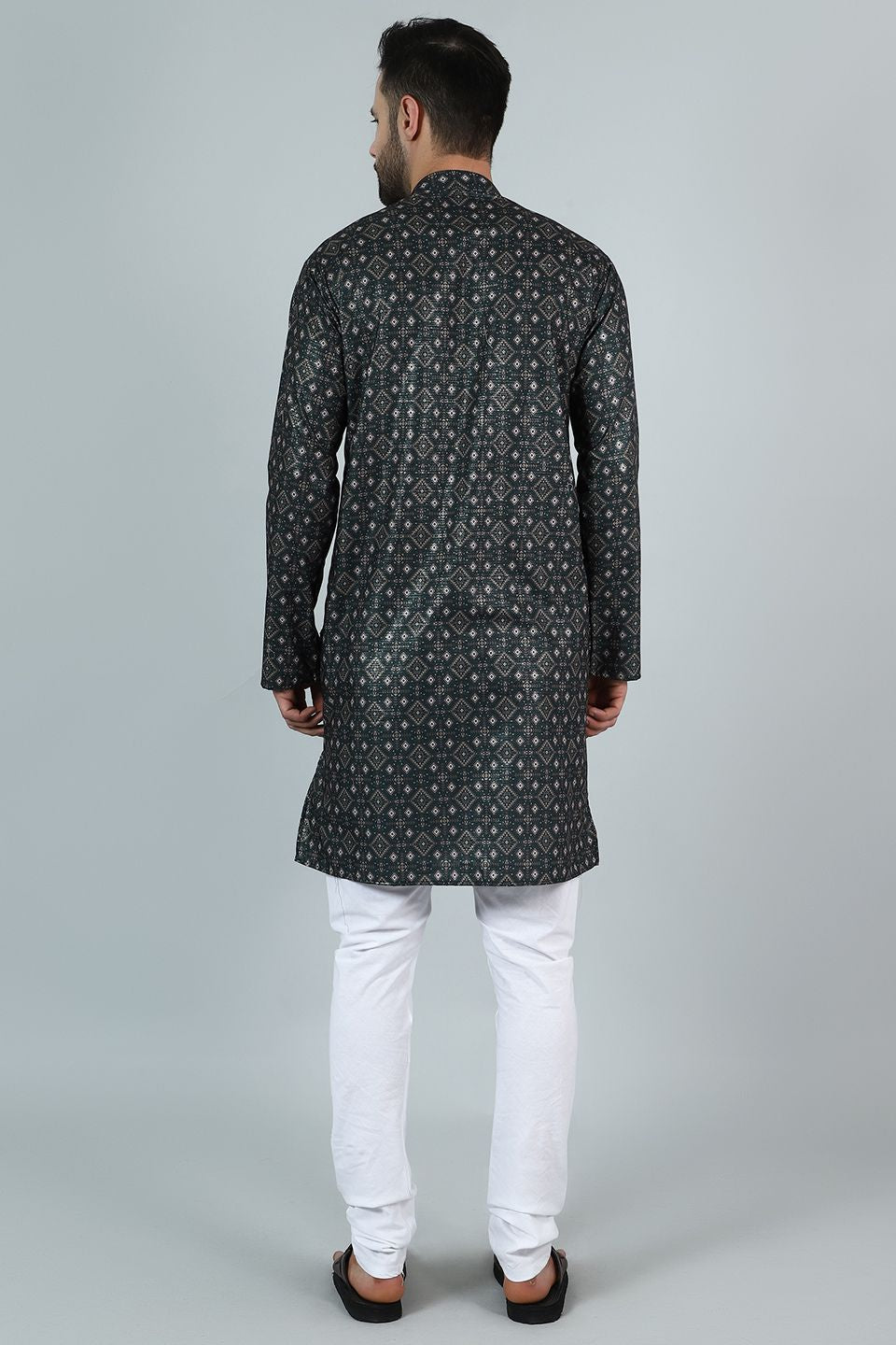 Digital Print Cotton Silk Green Kurta Payjama