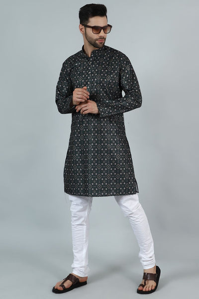 Digital Print Cotton Silk Green Kurta Payjama