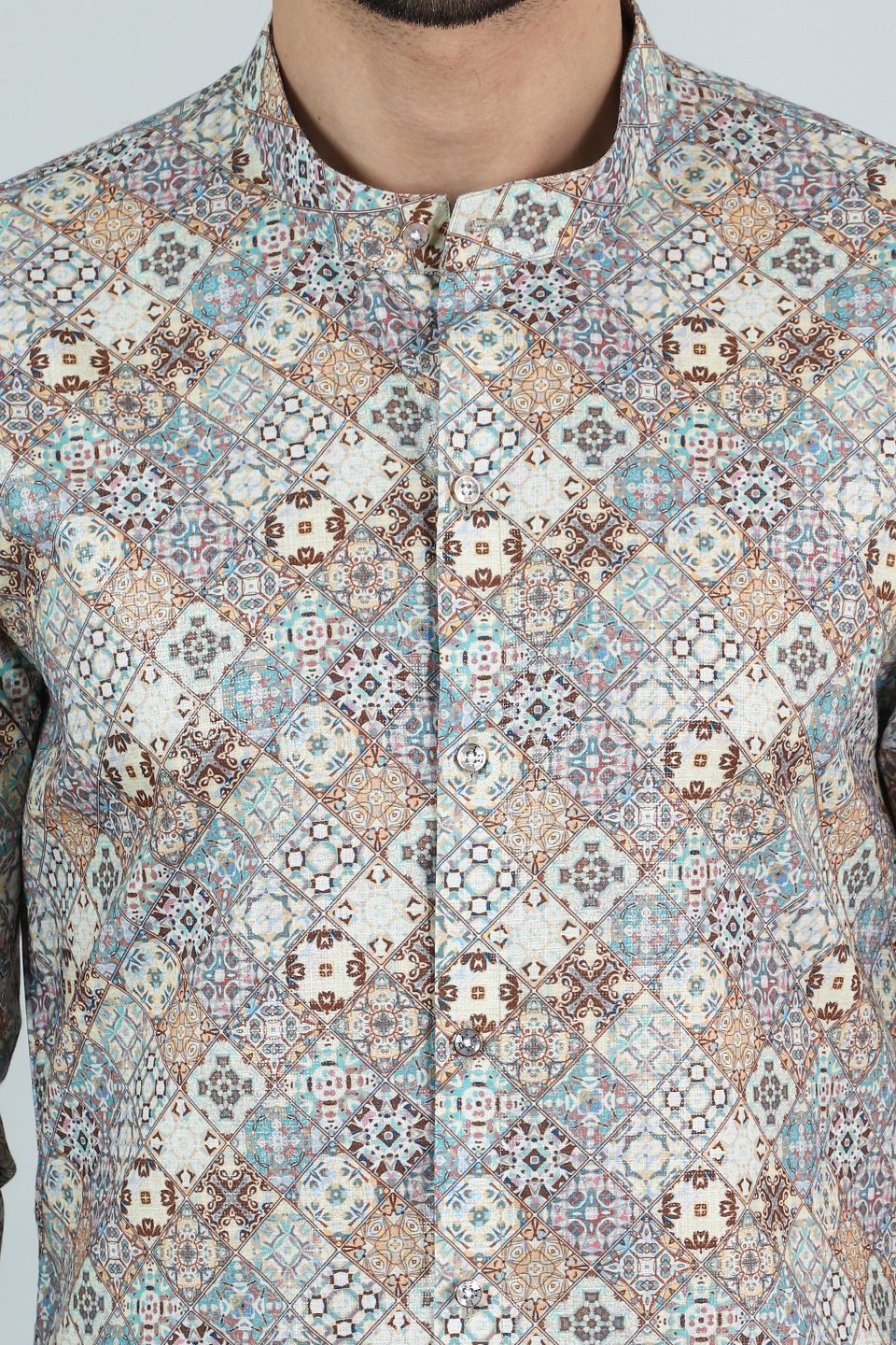Digital Print Cotton Silk Grey Kurta Payjama