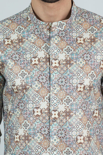 Digital Print Cotton Silk Grey Kurta Payjama