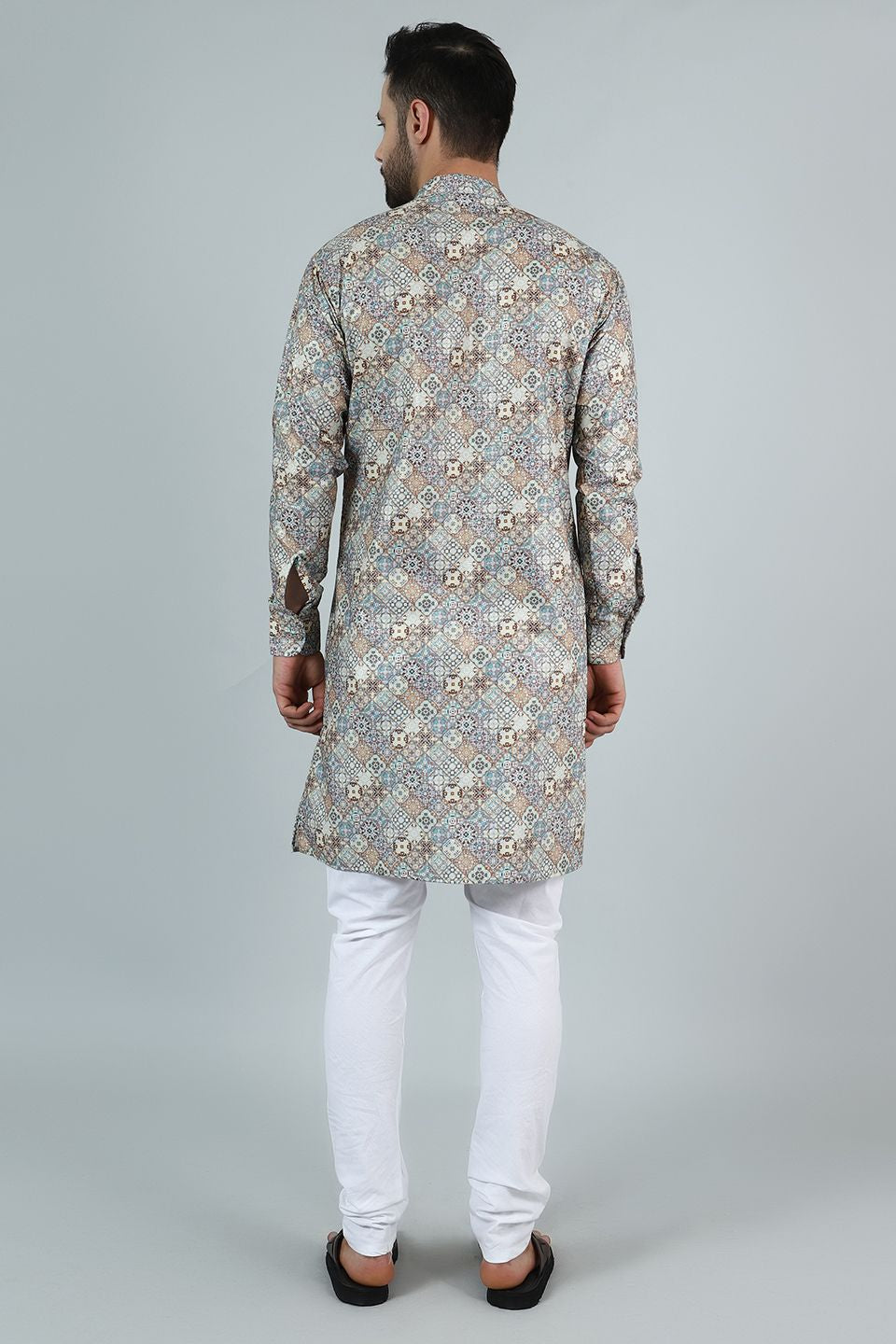 Digital Print Cotton Silk Grey Kurta Payjama