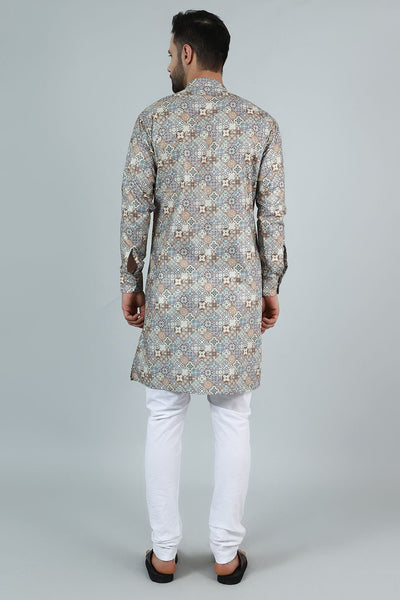 Digital Print Cotton Silk Grey Kurta Payjama