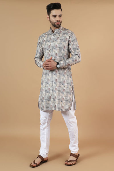 Digital Print Cotton Silk Grey Kurta Payjama