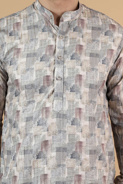 Digital Print Cotton Silk Grey Kurta Payjama