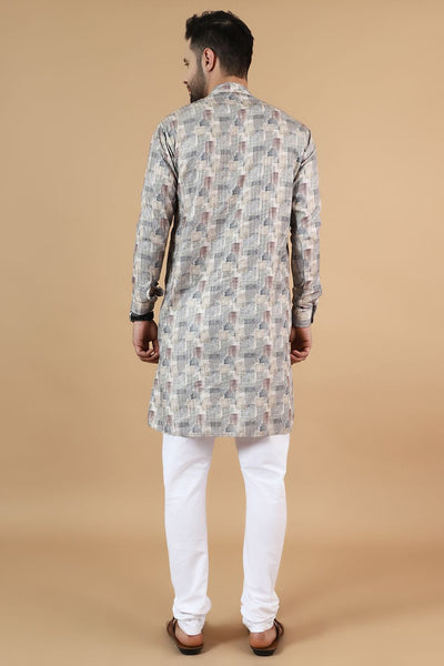 Digital Print Cotton Silk Grey Kurta Payjama
