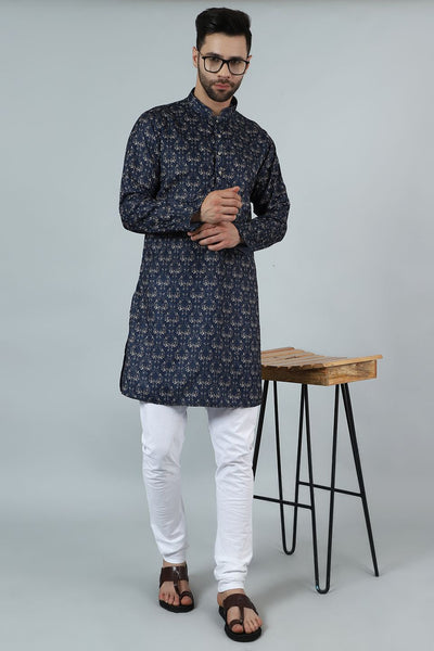 Digital Print Cotton Silk Blue Kurta Payjama