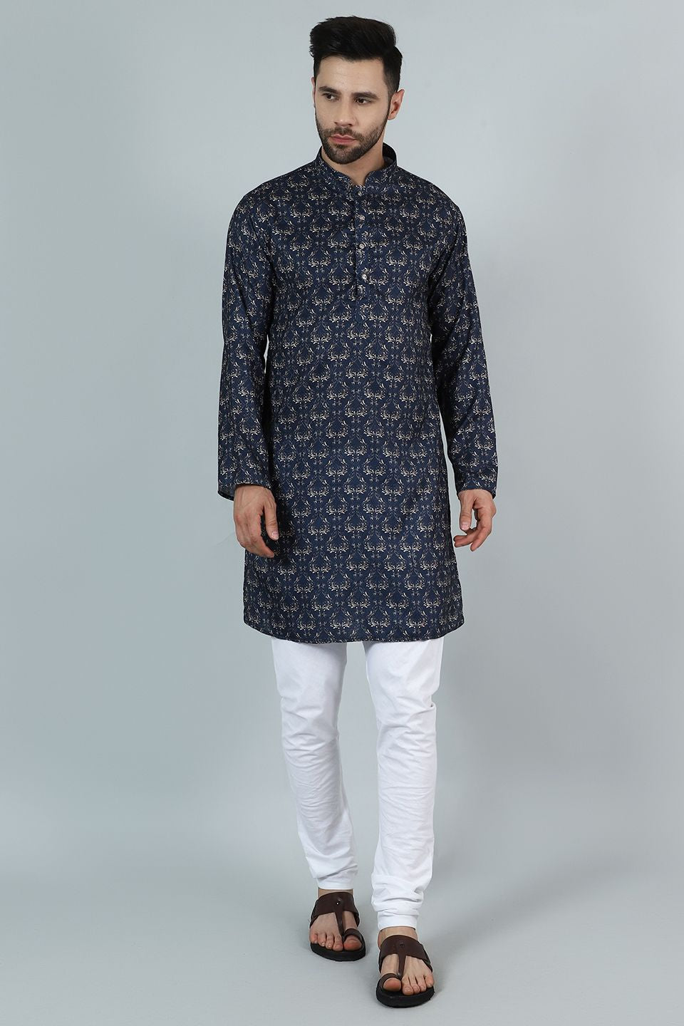 Digital Print Cotton Silk Blue Kurta Payjama