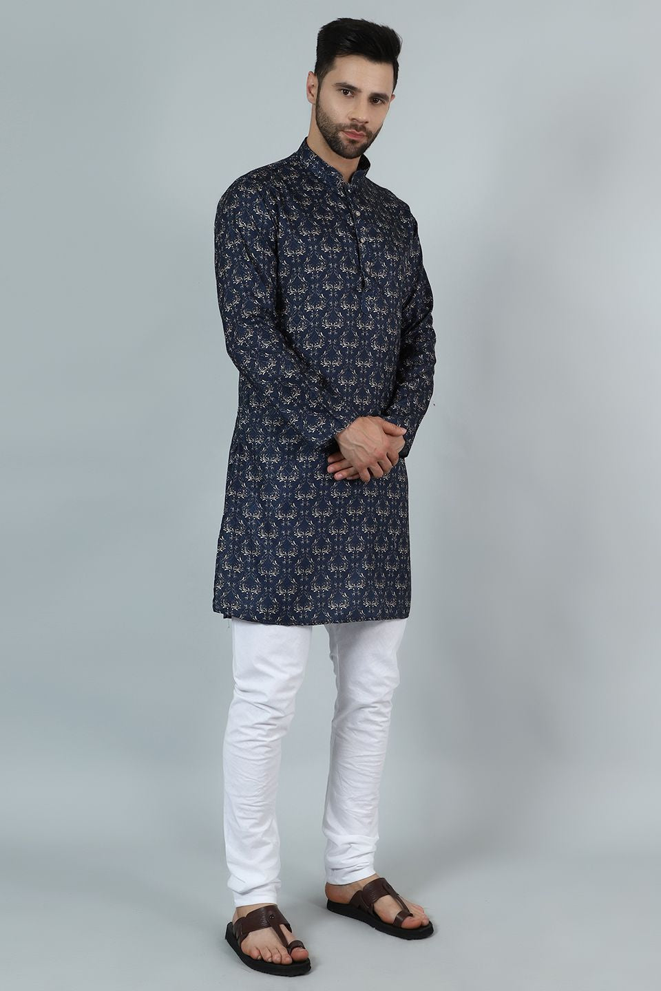 Digital Print Cotton Silk Blue Kurta Payjama