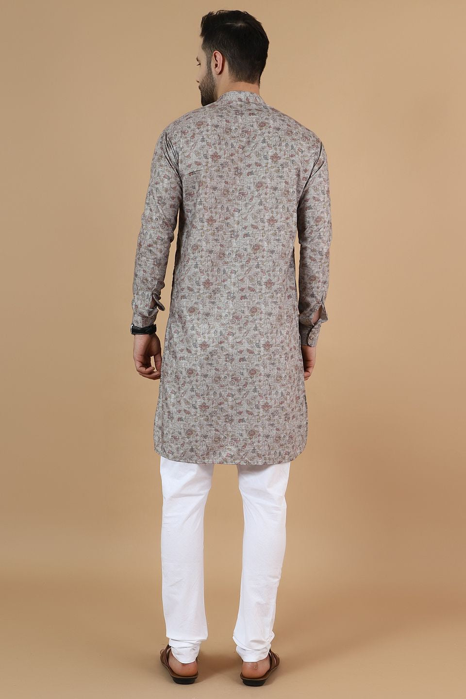 Digital Print Cotton Silk Grey Kurta Payjama