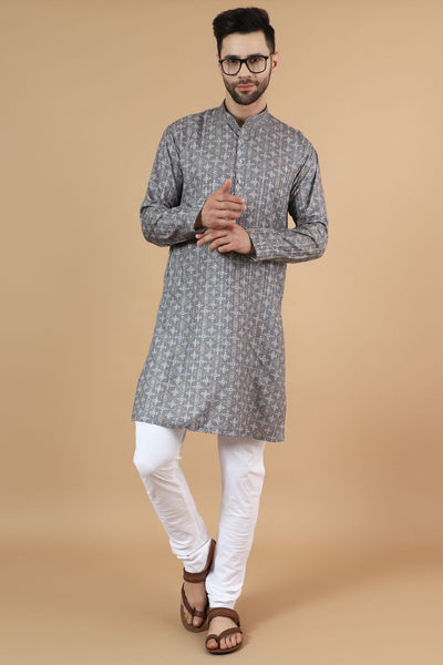 Digital Print Cotton Silk Grey Kurta Payjama