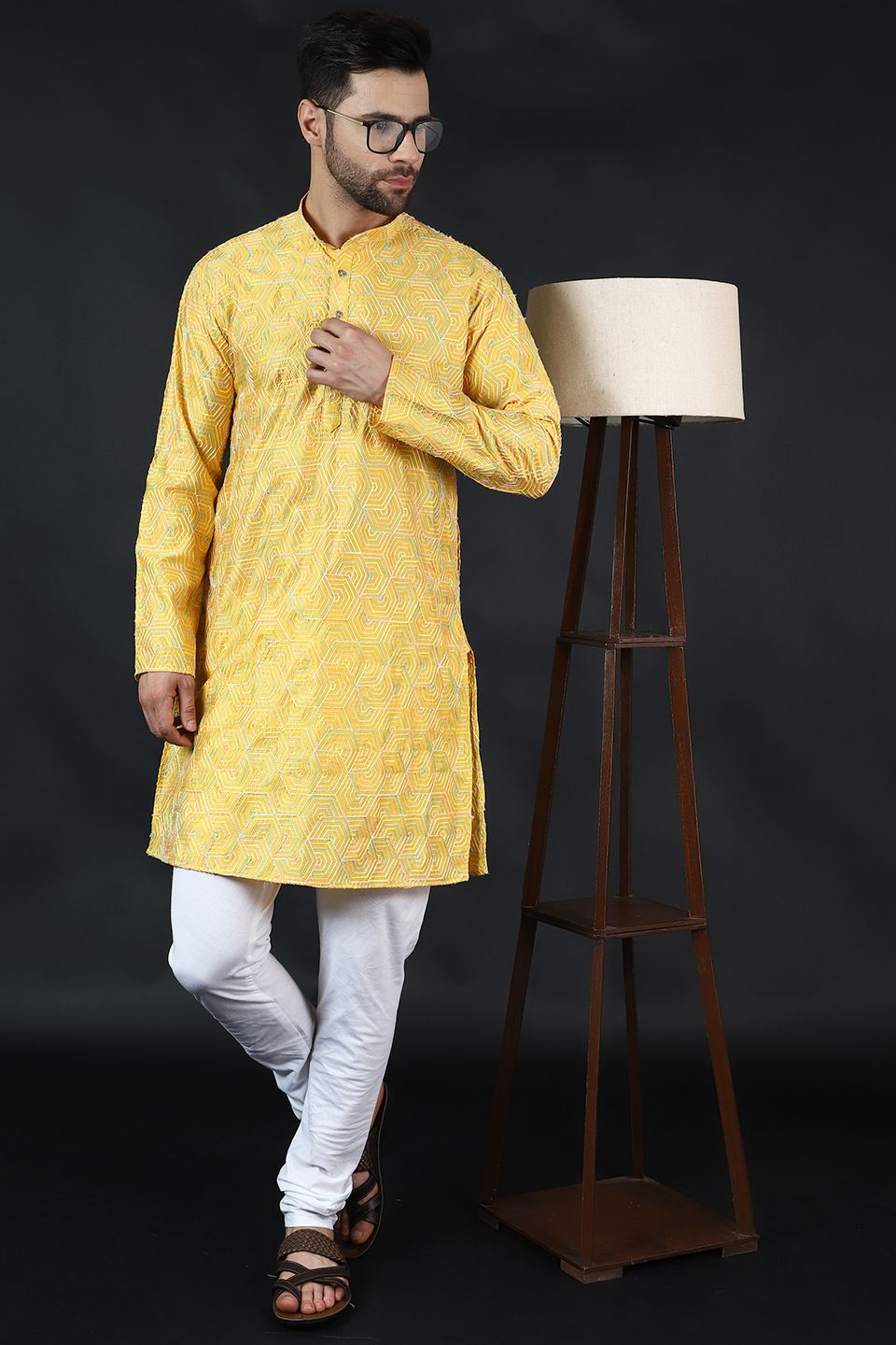 Digital Print Cotton Silk Yellow Kurta Payjama