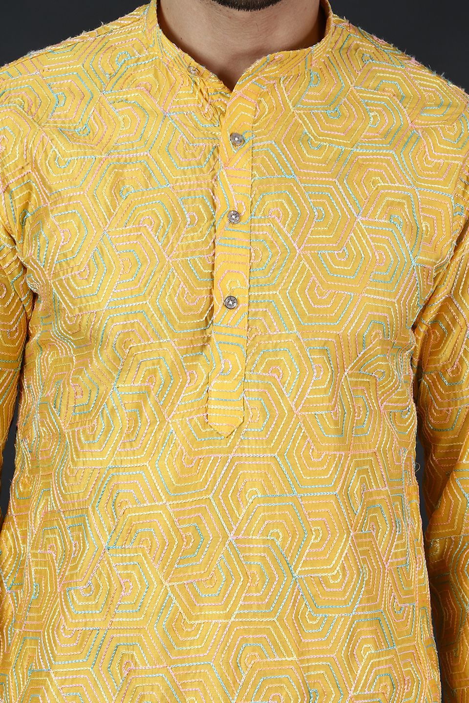 Digital Print Cotton Silk Yellow Kurta Payjama