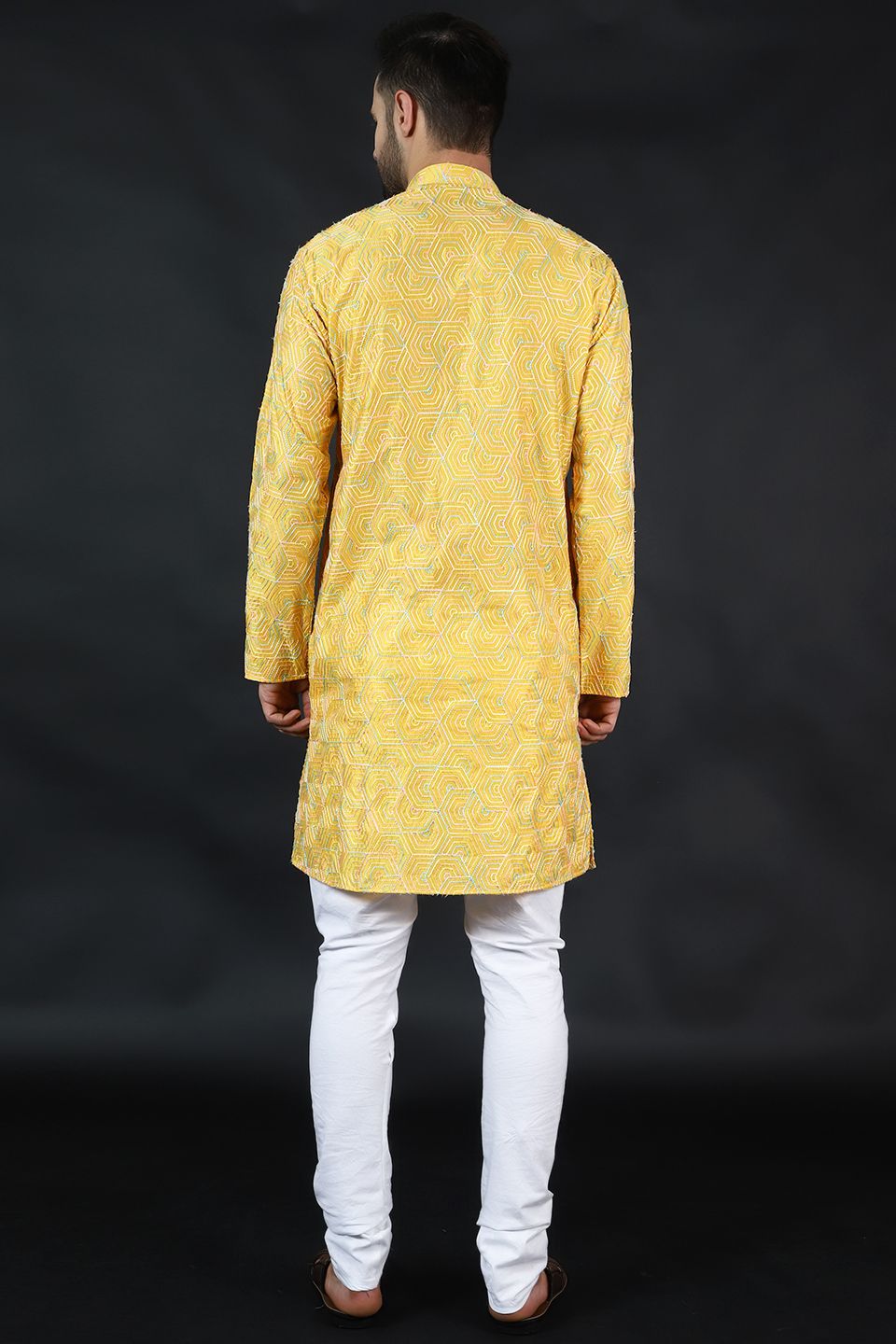 Digital Print Cotton Silk Yellow Kurta Payjama